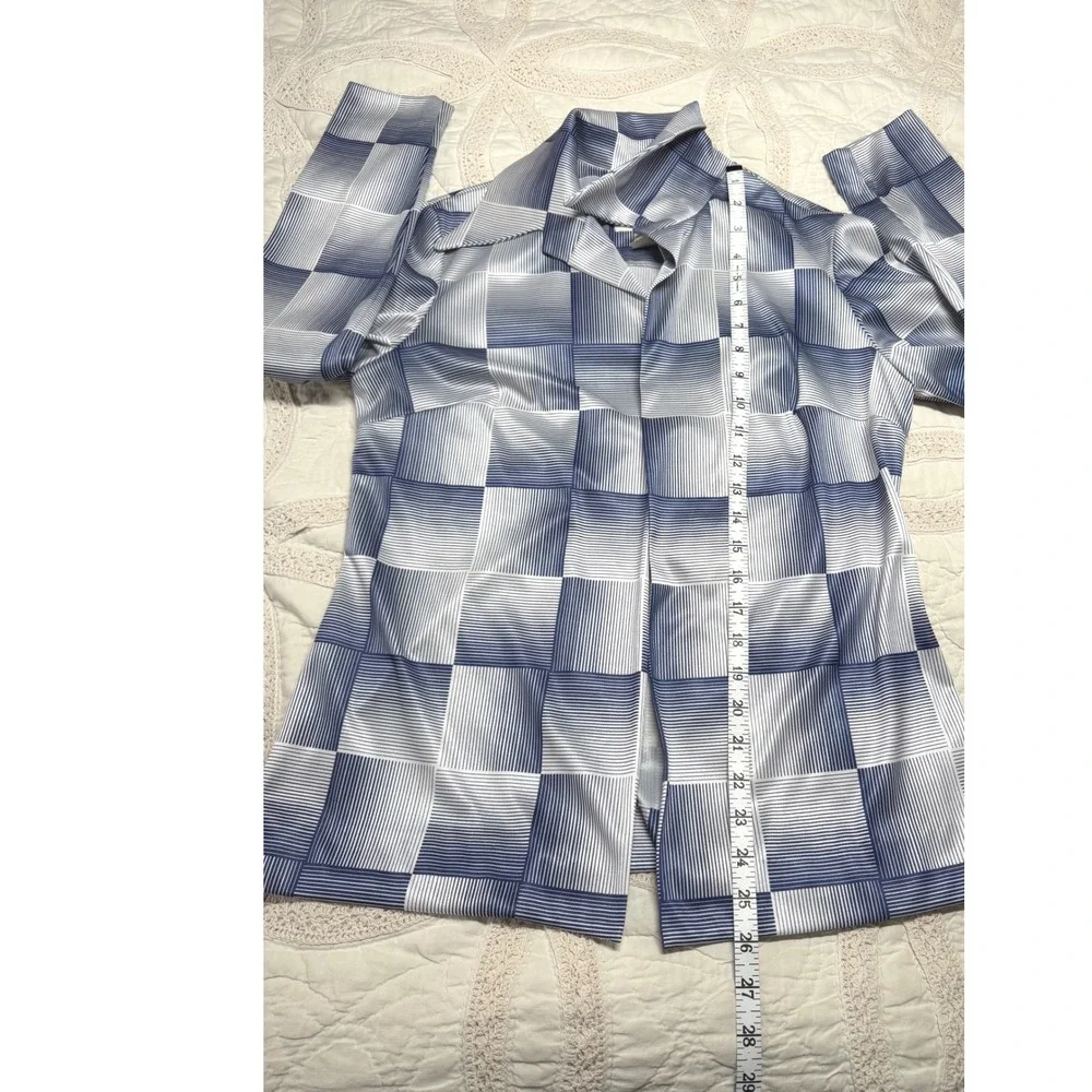 Vintage Mod 1970s Bleeker Street Maxi Dress Jacket Navy Blue Geometric Womens 12 - Picture 16 of 16
